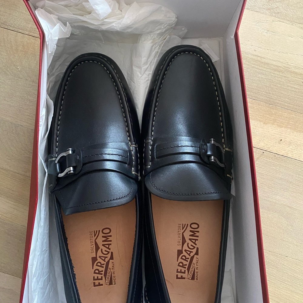 Salvatore Ferragamo Black Slip-On Loafers